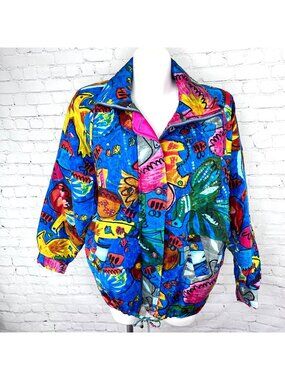 VINTAGE JA RESORT COLORFUL PUFFY SEQUIN ACCENT JACKET - M